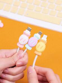 Protector de cable de teléfono con diseño de caramelo de dibujos animados, organizador de cable universal 2 en 1 con alivio de tensión y enrollador de cable para viajes