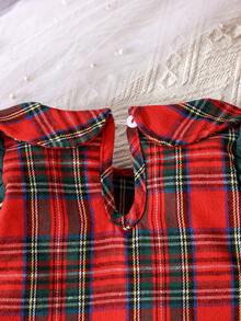 Baby Girls' Peter Pan Collar Cute Striped & Plaid Christmas Atmosphere Fashion Adorable Long Sleeve Bodysuit, Spring/Autumn - Red - View 6