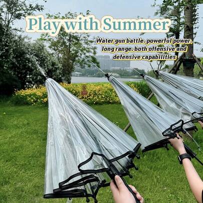 Pistola de agua y paraguas 2 en 1, paraguas retráctil con mango recto que rocía agua