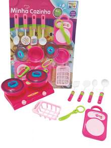 Kit 10 Peças Cozinha Para Brincar Menina Divertido Mini Fogão Panela Tábua Cozinha Candy Brinquedo - Conjunto Cozinha 10 Peças - Visão 3