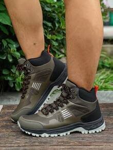 大码男士皮靴，带保暖内衬，保暖雪地靴，时尚休闲皮鞋，秋冬 - 卡其色 - 查看 5