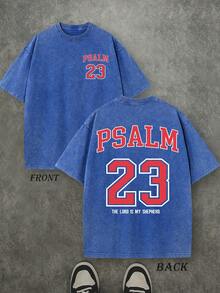 PSALM 23 Christian Shirt, 'THE LORD IS MY SHEPHERD' Christian Scripture T-Shirt, Vintage Retro Washed Shirt Double Sided Printed (230 Heavyweight Pure Cotton T-Shirt)  High Quality Christian T-Shirt, Christian Gifts, Men's And Women's Shirts, Comfortable, Fashion Christian Shirt, Street Style Pure Cotton Fall Shirt - Xanh đậm - Xem 1
