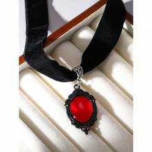 1PC Handmade Black Velvet Vintage Collar Necklace, Gothic Style Halloween Gift - Red - View 3