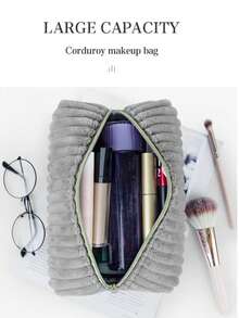 Luxury Minimalist Ins Girls Wide-Stripe Corduroy Soft Makeup Bag Large Capacity Storage Portable Travel Beauty Bag Women's Zippered Pouch With Niche High-End Aesthetic Commuter Travel Beauty Bag - Must-Have For Students Halloween & Christmas Holiday Gift