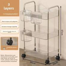 رف أكريليك للمطبخ والحمام 2 3 4 طوابق، بعجلات شفافة عملية متعددة الوظائف