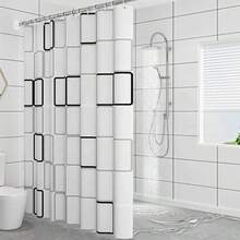 1pc Waterproof & Mildew-Resistant Thickened Bathroom Curtain Set, Shower Curtain With Hooks, Luxury Printed Design, Quick-Drying PEVA Material Christmas Decor - Black and White - View 5