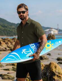 URRU Men's Muscle Dress Shirts Collared Stretch Short Sleeve Casual Button Down Shirts For Men - Army Green - View 3