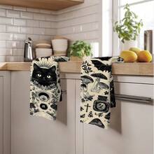 MEMNUN 2pcs Gothic Style Skull, Black Cat, Mushroom, Leaf Magic Potion Printed Kitchen Towels, Dish Towels, Hand Towels, Dish Cloths, 15.75*23.62in (40*60cm) Super Soft Absorbent Microfiber Modern Cleaning Cloths, Kitchen Accessories, Machine Washable, Suitable For Restaurant, Kitchen, Halloween Decor And Gifts, All Seasons - Multicolor - View 10