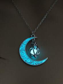 1pc Vintage Classic Moon & Hollow Pumpkin Glow In The Dark Pendant Necklace, Suitable For Women's Daily And Holiday Party Wear