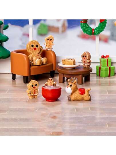 5/10pcs Mini Christmas Gingerbread Ornaments Cute Can Be DIY Resin Gingerbread Man Statues Suitable For DIY Christmas Garden Crafts Table Dollhouse Party Decor