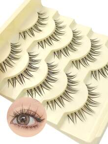 Rikuaild 5 Pairs Natural Wispy False Eyelashes, Soft & Lightweight Design, Charming Effect, Easy To Wear, Cartoon Style, Thick & Natural, Create Japanese Makeup Look, Eyelash Extension, Asian/Korean Cosplay Anime False Lashes Makeup Tool - 尖尾漫畫款 - 查看 6