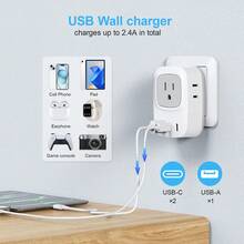 European Travel Adapter With USB C - US To EU Plug Adapter For Germany France Spain Iceland Greece Korea  - 3 USB Ports & 4 AC Outlets - 查看 4