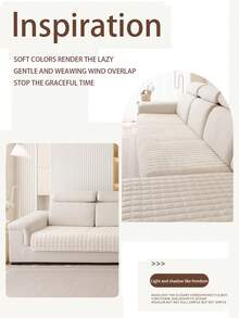 1pc Thick Warm Solid Color Milk Velvet Sofa Cushion, Style Pet-Friendly Anti-Dirty Anti-Slip Sofa Cover, Autumn/Winter Anti-Scratch Sofa Protector Suitable For L-Shaped Combination Sofa And 1/2/3/4 Seat Sofa (Single Piece Sold) - Beige - View 5