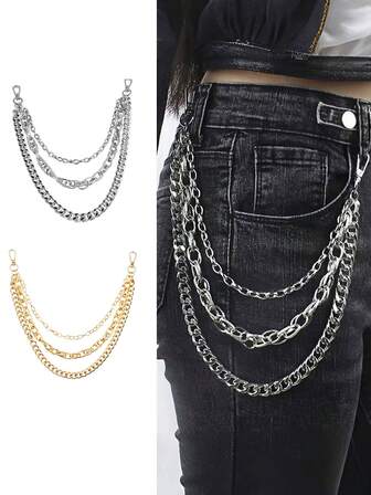 1PC Winter Unique Thick Aluminum Chain Metal Waist Chain, Stocking Up At The End Of The Year Punk Rock Biker Style Hip-Hop Leather Pants Chain Fall, Autumn, Christmas Gift
