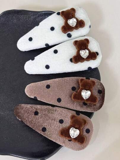 1pc Cute Animal Polyester Hair Clip, Polka Dot Bear Hair Clip, Suitable For All Seasons, Claw Clips, Hair Claws, Hair Slide, Hair Barrettes