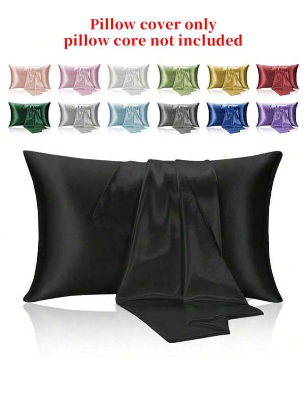 2 PIEZAS Funda de almohada de satén sedoso para el cabello y la piel, regalo para mujeres y hombres, juego de 2 fundas de almohada de unicolor, fundas de almohada con cierre de sobre, funda de almohada de lujo, protector de almohada ultra suave de hotel, tamaño estándar, reina, rey