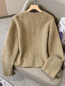 Women's Button Pocket Long Sleeve Woolen Coat, Suitable For Daily Wear And Holidays, Autumn/Winter - Gold - View 3