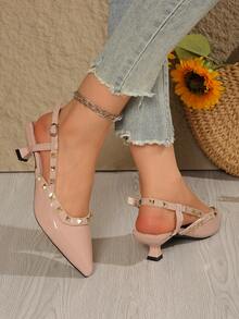 Fashionable Studded High Heel Pointed Toe Party Shoes, Stiletto Heel Sandals With Strap For Teenagers And Students - Pink - View 7