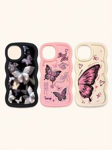 Bộ 3 ốp lưng điện thoại chống sốc hình bướm, viền lượn sóng 3D nổi bật, ốp lưng TPU thời trang, họa tiết lượn sóng sáng tạo và phong cách, bảo vệ toàn diện, chống rơi vỡ, có màu đen, be và hồng, tương thích với iPhone Air/17/17 Pro/17 Pro Max, tương thích với iPhone 13, các dòng điện thoại khác. - Nhiều màu - Xem 40