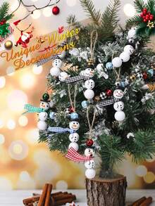 50pcs- Christmas Wooden Beads Winter Snowman Wooden Beads Buffalo Plaid And Colorful Cord Scarf Suitable For Christmas And Winter DIY Crafts Party Craft Decorations - Multicolor - View 6
