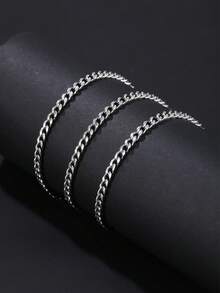 MONALLY 1pc Stainless Steel Braided Chain Necklace, Daily Wear Gift For Men - Silver - View 11