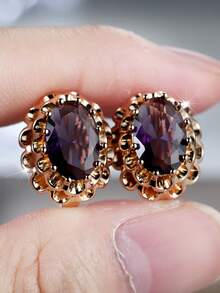 زوج أنيق من أقراط النساء، زركونيا لامعة، بشكل بيضوي، بنمط زهري، هدية عيد