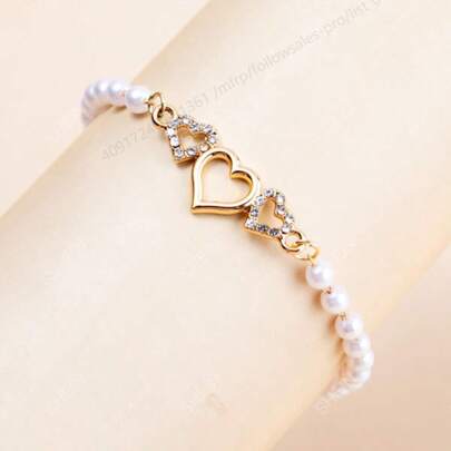 1 pulseira elegante, minimalista, chique, versátil, com strass em formato de coração e corrente de pérola falsa, ideal para uso diário feminino e presente