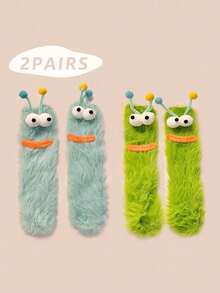 1/2/3 双女士趣味袜子、节日袜子、卡通袜子、毛绒袜子、节日袜子、中筒袜、大眼袜子、可爱袜子、保暖袜子 - 彩色 - 查看 71