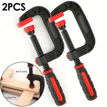 2PCS G-Clamp Set For Woodworking, 0-50mm (0-1.96Inch) Jaw Opening, Reinforced Plastic Heavy-Duty With Quick-GRIP Strong Clamping Force & Rubber Padded Jaws, Ideal For Home DIY/Furniture Assembly/Household Clamping Projects