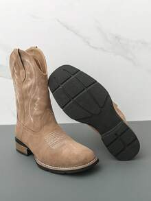 Botas vaqueras de cuero de alta caña para hombres, bordadas, estilo británico retro, estilo occidental vintage, botas de motocicleta de ante