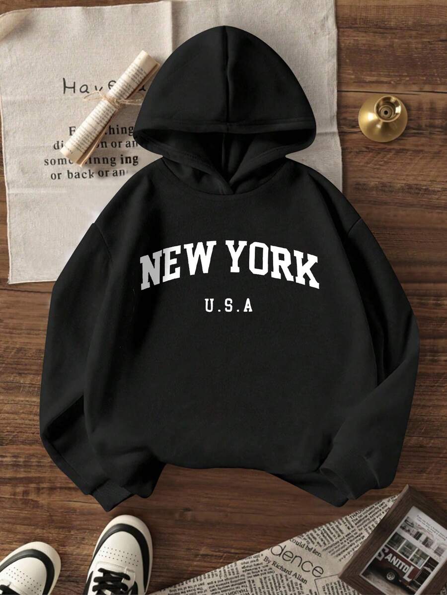 Sudadera con capucha informal con estampado de letras para adolescentes, adecuada para otoño e invierno, para viajes, fiestas y uso diario, graduación, homecoming, ceremonia de graduación, maestro, homecoming, fiesta, viaje, ropa para niñas, ropa de niñas