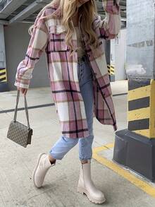 2026 Early Spring Curated Collection Women's Casual Flannel Plaid Shacket Button Christmas Outfit Winter Clothes For Women Down Long Sleeve Shirt Coats With Pockets Women's Long Plaid Shirt Casual Loose Fit Button Down Lapel Wool Blend Coat Shackets Euro-American Oversized Style,Winter Casual Versatile Piece,Mid-Length Shirt Jacket,Cross-Border Office & Daily Wear Classic Plaid Texture,Long-Sleeve Shirt Style,Oversized Silhouette,Mid-Length Cut,Versatile Basic Piece Inner Layer Layering,Bottoms-Friendly (Pants/Skirts),Transitional Wear For Cold-Warm Seasons,Dual Casual-Office Adaptability For Anyone Chasing "Effortless Winter Style," This Mid-Length Plaid Shirt Jacket Is Your Wardrobe's Ultimate Multitasker-Blending Euro-American Casual Cool With All-Day Practicality, Perfect For Everything From Brisk Morning Commutes To Cozy Weekend Errand Runs. - 粉色 - 查看 4