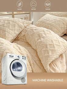 3 件套象牙色天鹅绒水晶天鹅绒柔软舒适羽绒被套（1 个羽绒被套 + 2 个枕套），适用于卧室、客房 - 米色 - 查看 2