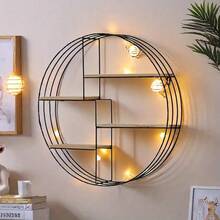 ゴールド、ブラックの4段多目的オーガナイザー、ラウンド壁掛けフローティングシェルフ - 鉄と木の組み合わせ、リビングルーム、ベッドルーム、バスルーム、ダイニング、ファームハウスの収納用の多目的オーガナイザー（ライトは含まれません） K7ES - ブラック - チェックする 11