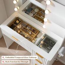 36.2 Inch Fluted Vanity Desk With Mirror And Adjustable LED Lights, Elegant Makeup Vanity With Glass Top, 4 Drawers, And Built-In Charging Station For Bedroom Or Dorm, Ideal For Women And Girls - Xem 8