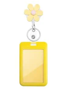 1 قطعة بكرة شارة هوية قابلة للسحب مزينة بزهرة ملونة مع حامل بطاقة الهوية؛ بكرة شارة هوية معلم مصنوعة من الراتنج الجميل والممتع، يمكن تعليقها على سلسلة المفاتيح؛ مناسبة للأطباء والممرضات والمعلمين والطلاب وموظفي المكاتب