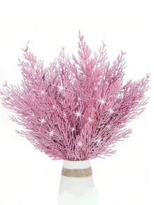 10 piezas de ramitas artificiales de cedro con purpurina rosa, ramas y tallos de cedro falso, adornos navideños con hojas de pino con purpurina, hojas y tallos de cedro artificiales para manualidades DIY, coronas y decoración del hogar, hojas falsas adecuadas para coronas y decoración del hogar