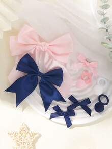 32pcs Assorted Bow Hair Accessories Set, Including White, Navy Blue, Pink Bows, Hair Clips And Hair Ties, Cute And Versatile Hair Decorations Suitable For Girls - Multicolor - View 9