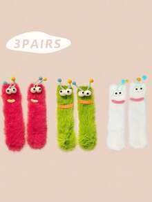 1/2/3 双女士趣味袜子、节日袜子、卡通袜子、毛绒袜子、节日袜子、中筒袜、大眼袜子、可爱袜子、保暖袜子 - 彩色 - 查看 22
