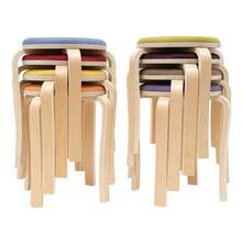 8-Piece Solid Wood Round Stools - Stackable Padded Seating With Soft Surface - Space Saving Nesting Design For Home & Events - Natural Finish Wooden Stools With Comfort Cushion - Set Of 8 Circular Stools For Flexible Seating - 黃色,褐色,咖哩色,綠色,紫色,紅色,藍色,橘色 - 查看 11