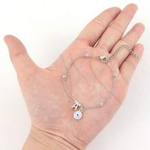 1pc New Fashion Eye & Letter Silver Stainless Steel Beaded Chain Bracelet, Women - Silver Stainless Steel - View 3