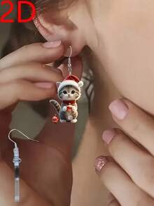 1 par de pendientes de árbol de Navidad elegantes y versátiles, árbol de Navidad francés envuelto con gotas de agua y pendientes con borlas