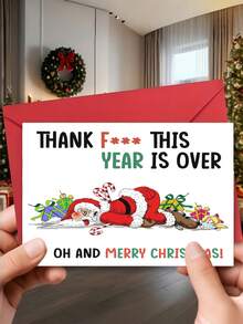 1 张搞笑粗鲁圣诞贺卡，上面写着咒骂圣诞老人，感谢今年已经结束，圣诞快乐贺卡，内附信封，空白，适合送给家人朋友、男士女士的圣诞礼物 - 彩色 - 查看 6