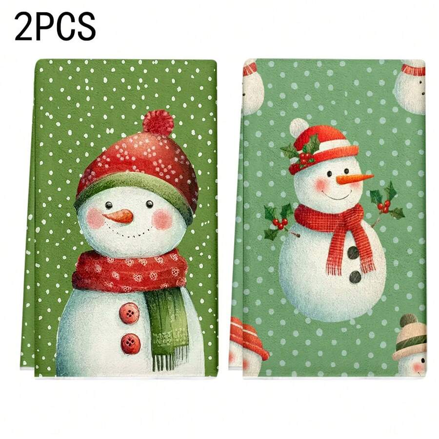 1 Set/2 Stücke/100 Stücke Geschirrtücher und Spültücher mit Schneemann Motiv, geeignet für Inneneinrichtung in Restaurants, Küchen, Bädern, Partydekoration, Feiertags-Geschenke und können als Weihnachtsgeschenke gegeben werden