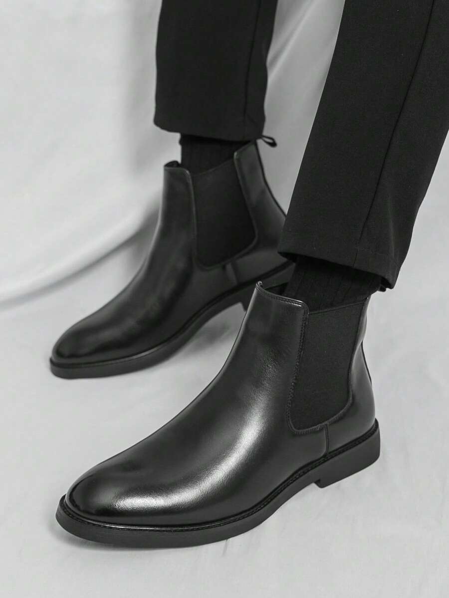 Men's Chelsea Boots Leather Lightweight Casual Chukka Ankle Boots Classic Elastic Dress Boots For Men - 黑色 - 查看 1