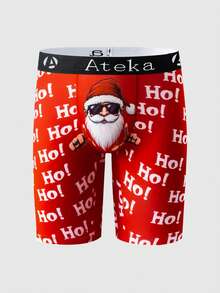 1pc Men's Christmas Santa Claus Graphic Print Boxer Briefs - Christmas Themed Cartoon Print, Jacquard Elastic Waistband, Comfortable Daily Wear, Novelty Print, Quality Knit Fabric, Casual & Comfortable - Red - View 2