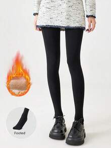 1 Pair 200g Women's Thick Fleece Socks For Winter, With Lifting Function, Soft & Stretchy, Comfortable & Warm - màu đen - Xem 4