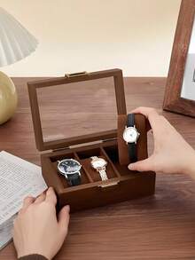 3 Slots Wood Watch Storage Boxes, Coconut Brown Watch Display Case With Glass Window, Wood Watch Display Case Ideal Gift For Men In Father Day Birthday Valentines Wedding Anniversary,Multifunctional: This Watch Storage Box Can Not Only Hold Watches.