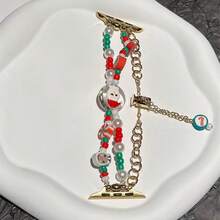 1 件兼容圣诞 表带 38/40/41/42/44/45/46/49 毫米，手工雪人与雪花串珠手链表带，适用于 Ultra 系列 1-10 和 SE - 彩色 - 查看 6