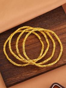 4 piezas de brazaletes de bangle vintage chapados en oro de 24K, aptos para vacaciones, regalos, fiestas y uso diario